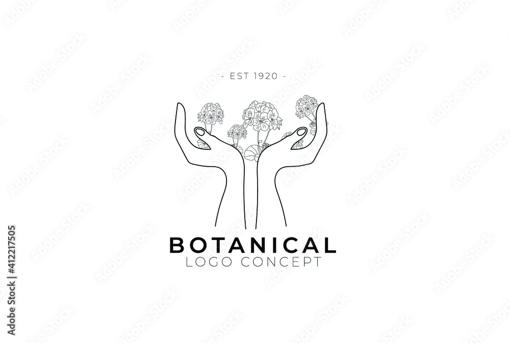 Minimal feminine modern botanical floral organic natural abstract geranium classical floral logo design