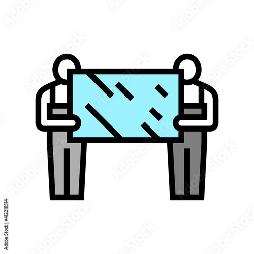 installers holding mirror color icon vector. installers holding mirror sign. isolated symbol illustration