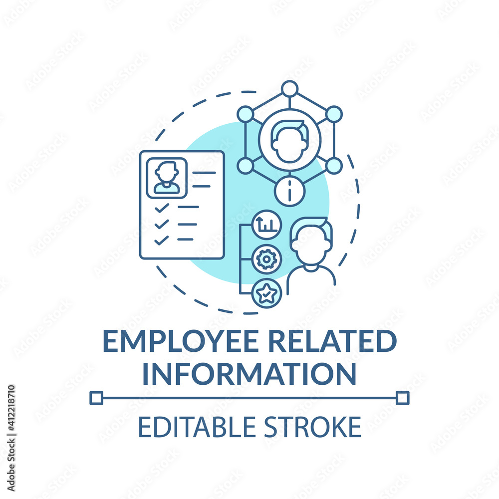Employee related information concept icon. Learning resumes of workers idea thin line illustration. Material and working conditions. Vector isolated outline RGB color drawing. Editable stroke Employee related information concept icon. Learning resumes of workers idea thin line illustration. Material and working conditions. Vector isolated outline RGB color drawing. Editable stroke