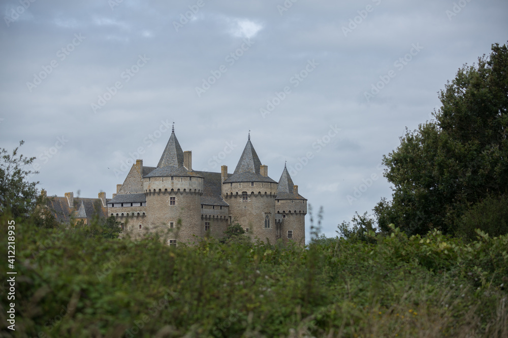 View on the Castle of Suscinio, mediaval castle in Sarzeau, Morbihan, Bretagne, France.