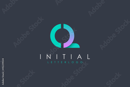 Abstract Initial Letter C and Q Linked Logo. Blue Purple Circle Shape Origami Style isolated on Dark Blue Background. Usable for Business and Branding Logos. Flat Vector Logo Design Template Element.