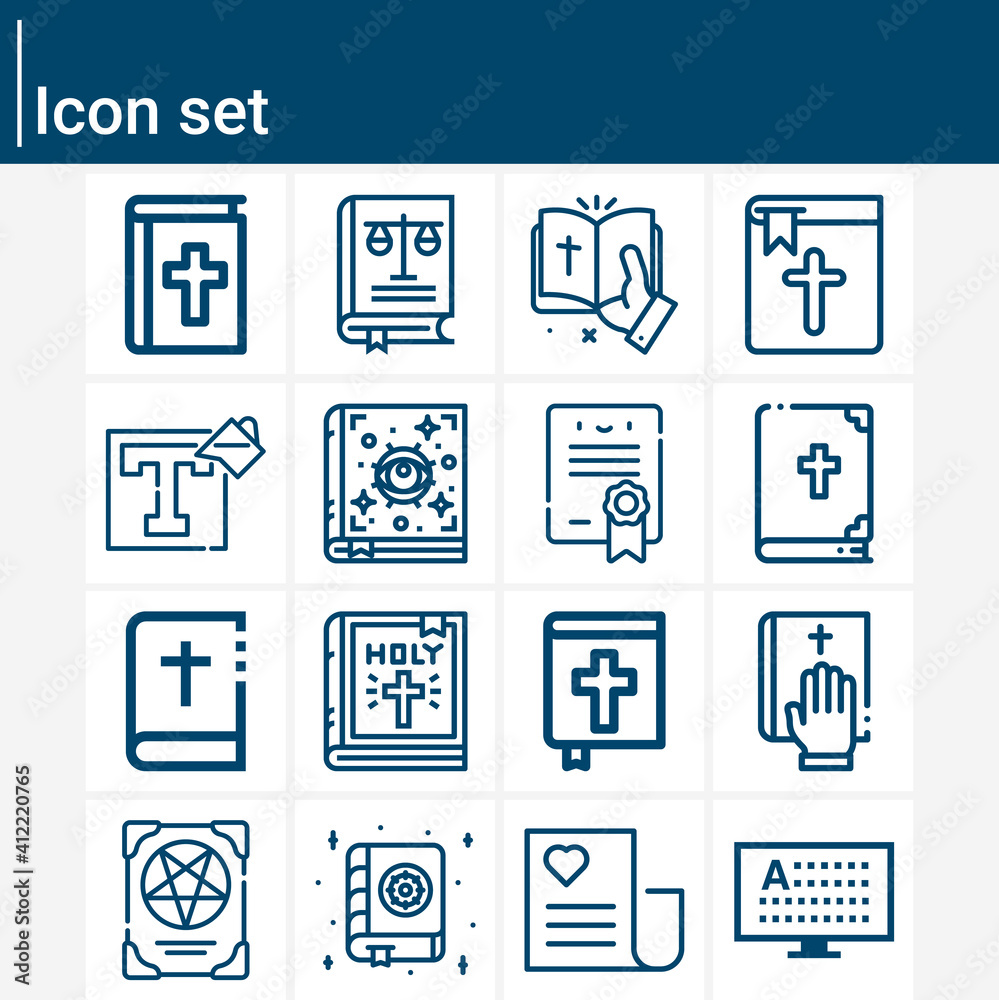 Simple set of holy scripture related lineal icons.