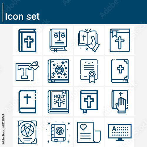 Simple set of holy scripture related lineal icons.