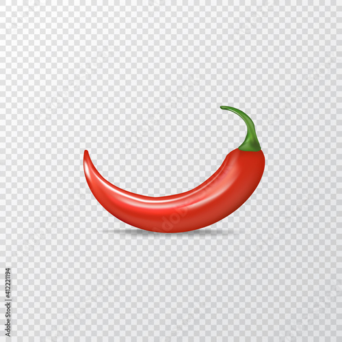 Red hot chili pepper realistic vector illustration. red hot chili pepper lay on transparent background with shadow for labels and logo design