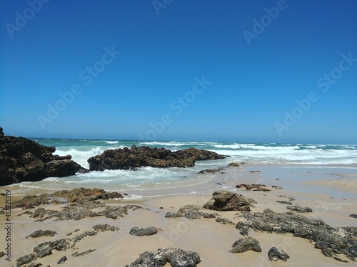 Beach, rocks & waves.