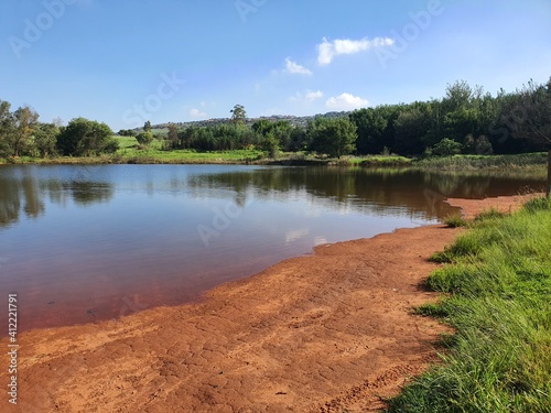 Lake and trees, reflected.