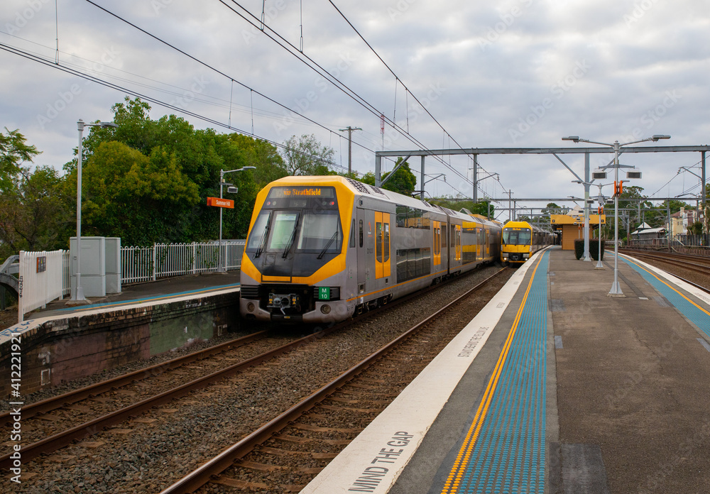Passages Train going through Summer Hill Station NSW Australia Passages Train going through Summer Hill Station NSW Australia