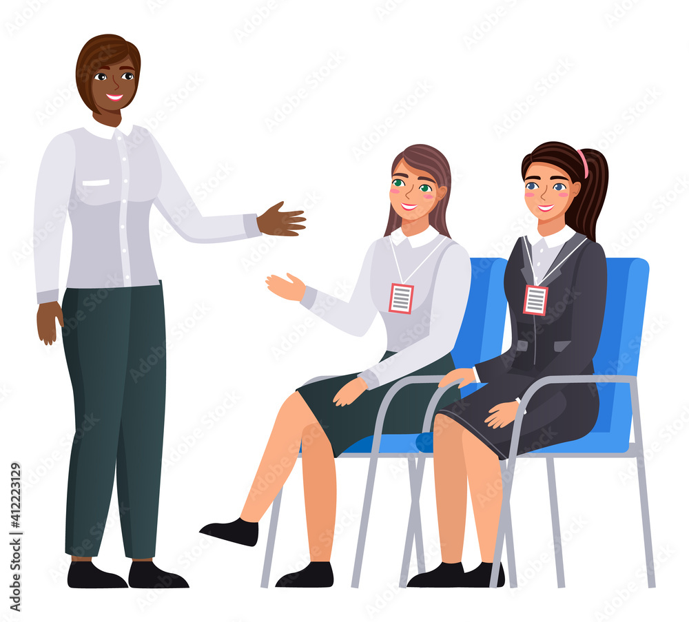 Fototapeta premium Office staff, work and communication. Head and subordinates. Various workers, managers team. Business employees on their workspace. Office workers. Co-workers. Colleagues discuss project teamwork