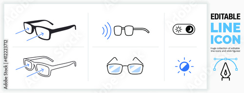 Editable line icon of blue light filter glasses