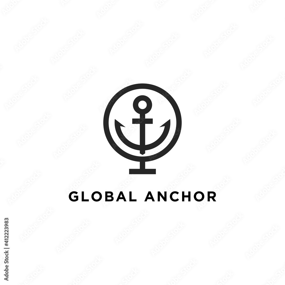 anchor vector and combination of planetary logos. Sea and world symbols ...