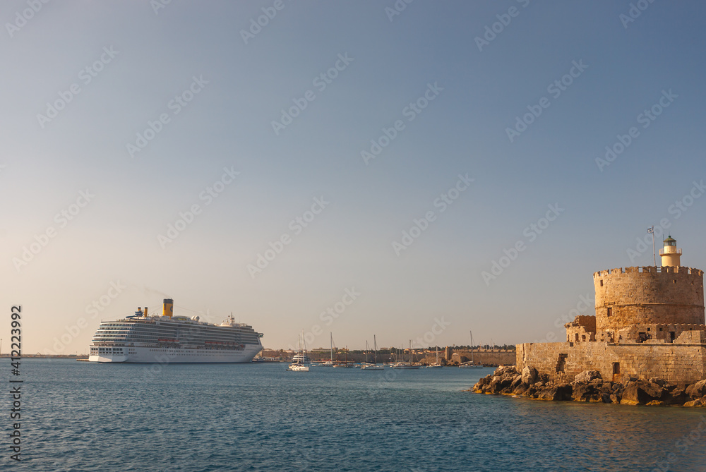 Rhodes, Greece. July 04, 2011.  The ferry enters the port of Rhodes.