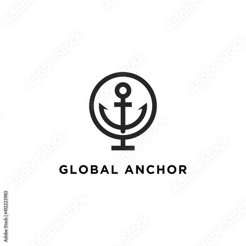 anchor vector and combination of planetary logos. Sea and world symbols or icons. Unique naval and globe logo design template, vector logo for corporate identity. - Vector