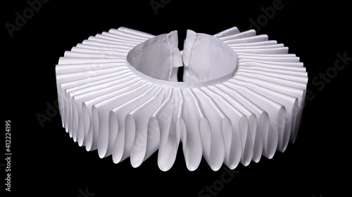 Fotografering white ruff or ruffled or millstone collar isolated on black background - histori