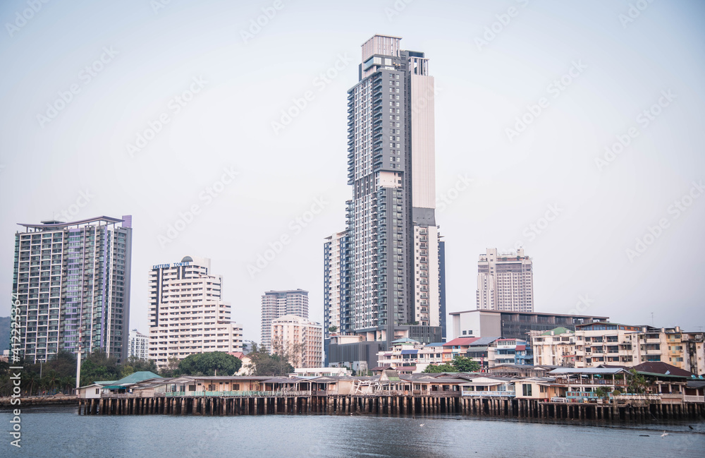Tall buildings by the sea in Sriracha District, Thailand Tall buildings by the sea in Sriracha District, Thailand