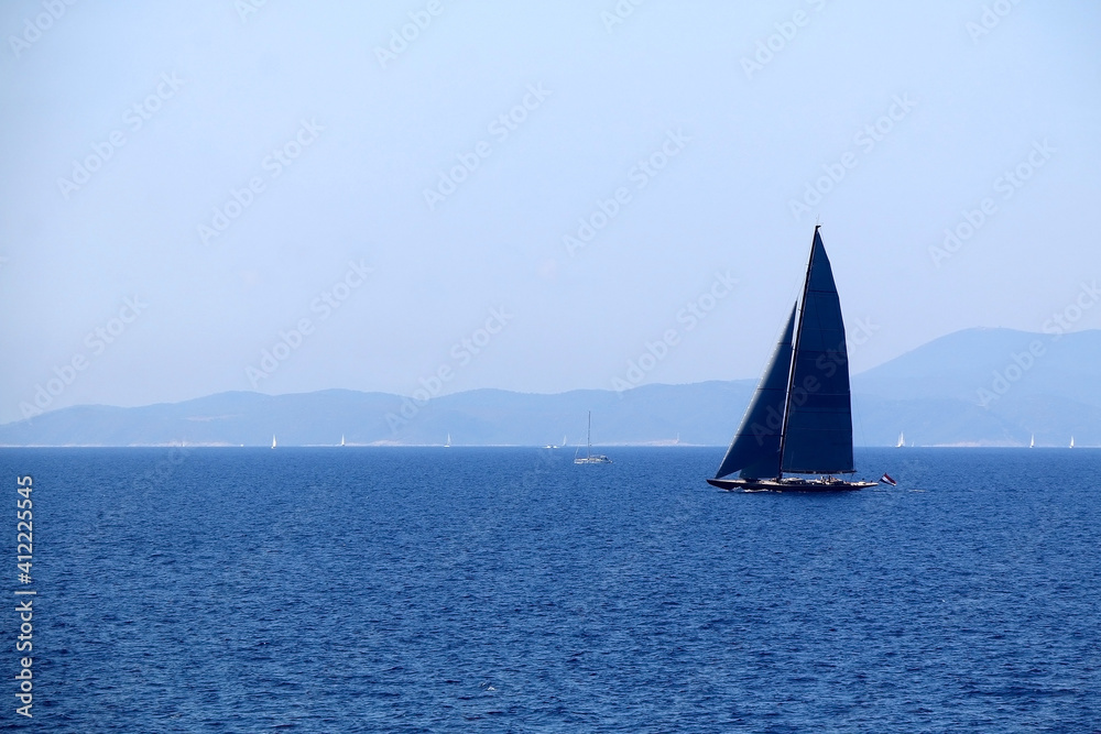 Sailing boat in Croatia. Beautiful Mediterranean landscape.