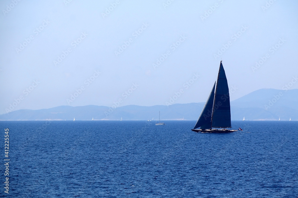 Fototapeta premium Sailing boat in Croatia. Beautiful Mediterranean landscape.
