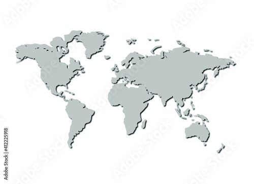 Vector 3D World Map, Gray Monochrome Illustration, Background Template. 