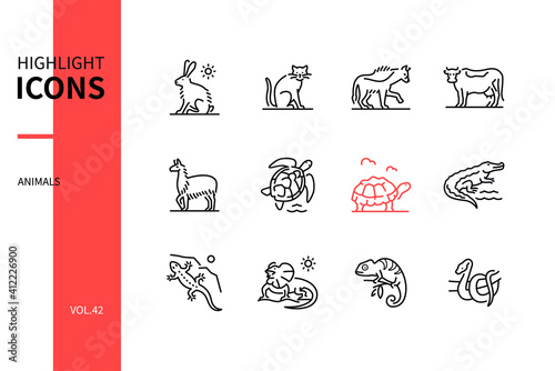 Animals collection - line design style icons set