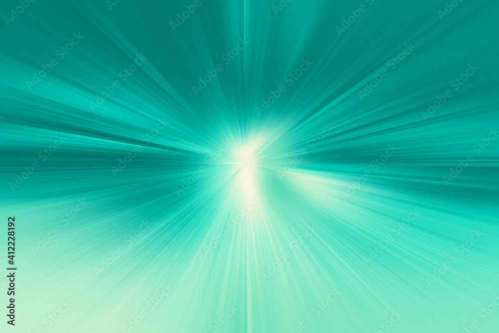 Abstract radial zoom blur surface of soft turquoise and white tones. Abstract soft turquoise background with radial, radiating, converging lines.  