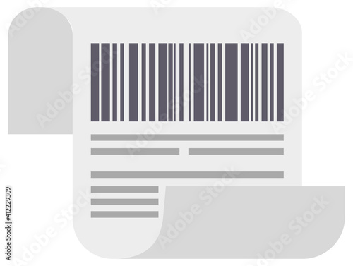 Shop receipt, cartoon isolated vector illustration. Curled paper payment bill with barcode, goods and their price for credit card or cash transaction. Paper for payment of purchases in the store