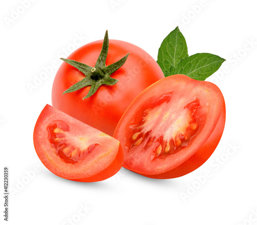 Fresh tomatoes with leaves isolsted on white background