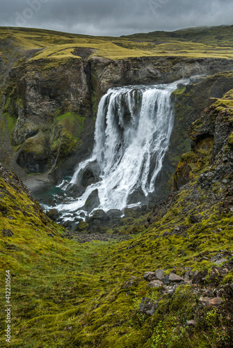 Fagrifoss  the Beautiful Waterfall  is located in Southeast Iceland near the Lakag  gar volcanic region.