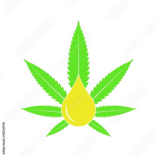 Cannabis oil graphic icon. Sign CBD oil drop with cannabis leaf  isolated on white background. Medical symbol. Vector illustration