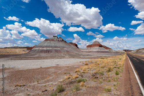 Scenic view of the formation known as The Teepes   in the Petrified Desert National Park  in the State of Arizona  USA  Concept for travel in America and road trip