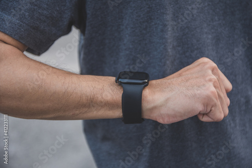 Man use internet connection to smart watch smart life technology