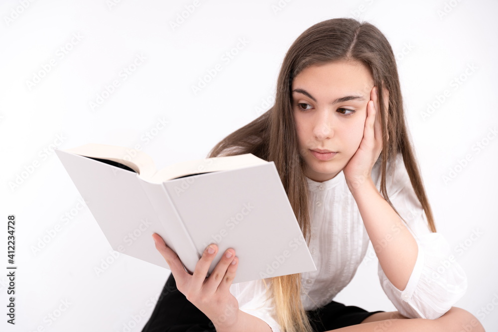 Young woman with book on white background Young woman with book on white background