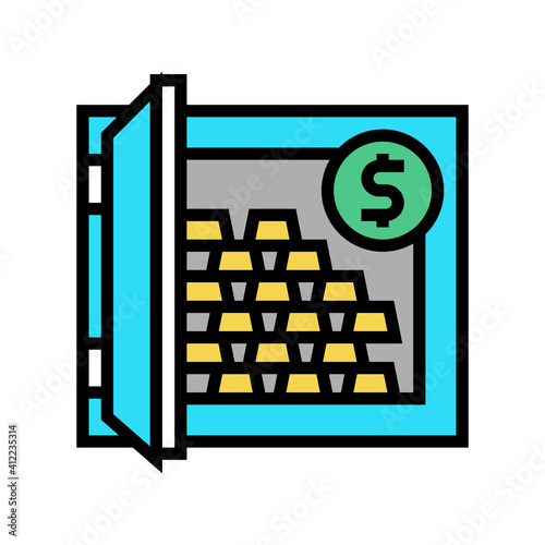 millionaire safe with gold color icon vector. millionaire safe with gold sign. isolated symbol illustration