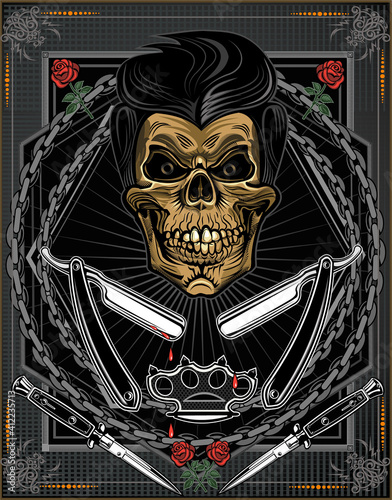 Vintage label. Skull dagger knife