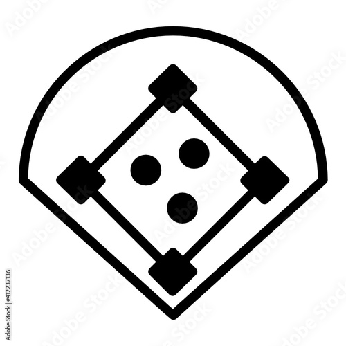 baseball diamond Concept, field with players Vector Glyph Icon Design, Base ball Symbol on white background, bat and ball game Sign, Sports equipment Stock,