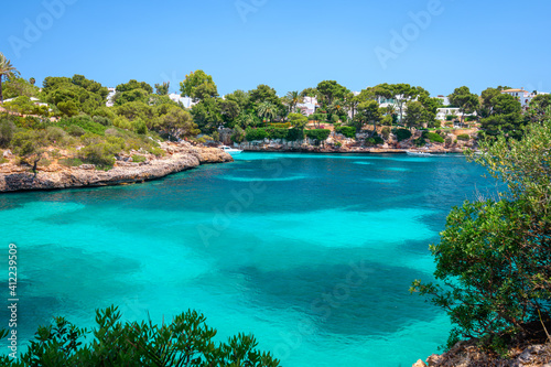 A coastal view of Cala Ferrera on Mallorca island in Spain