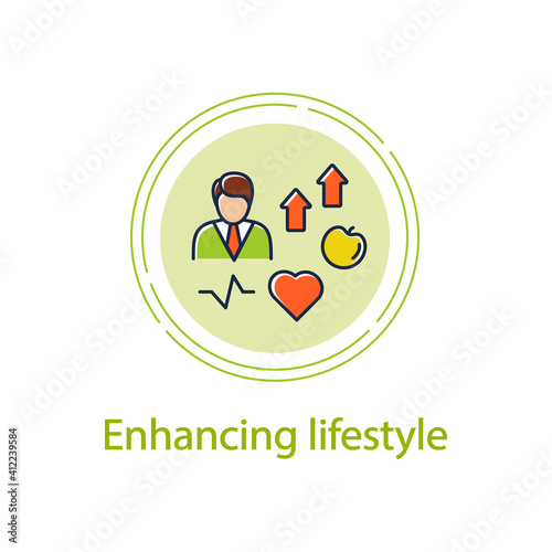 Lifestyle enhancing concept line icon. Personal growth concept. Self improvement and self realization. Way to success. Motivation. Quality of life. Vector isolated conception metaphor illustration