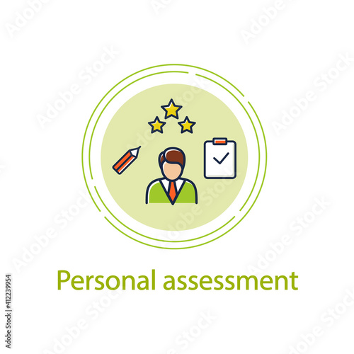 Personal assessment concept line icon.Personal growth concept. Self improvement and self realization. Business and career development. Vector isolated conception metaphor illustration