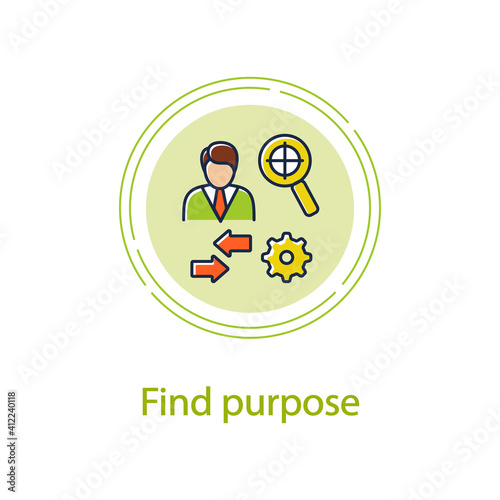 Find purpose concept line icon. Personal growth concept. Catch out goals. Self improving. Life purpose. Self development. Growth plan. Vector isolated conception metaphor illustration