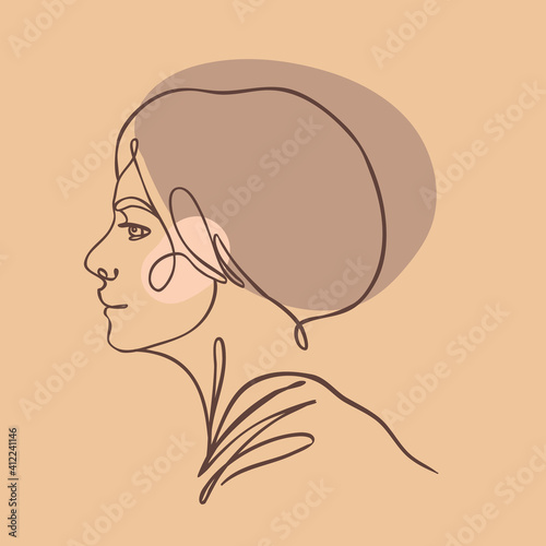 Abstract portrait of young pretty woman. Continuous one line drawing isolated...