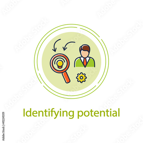 Identifying potential concept line icon. Personal growth concept. Self improvement and talent acquisition.Personal strengths development. Vector isolated conception metaphor illustration