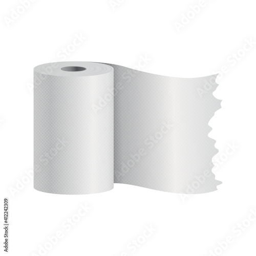 Realistic toilet paper or kitchen towel roll template mockup. Sanitary absorbent paper, rolled around a cardboard cylinder. Kitchen wc whute tape paper