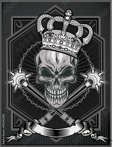 human skull with royal king crown and diamonds
