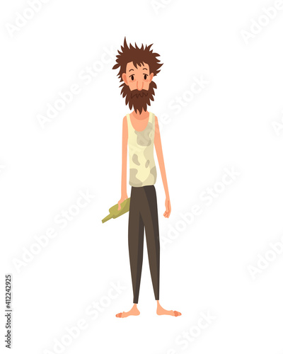 Homeless people. Sad jobless people in dirty clothes begging money and needing help. Unemployment men needing help. Beggar bum or vagrant homeless adult man with botle
