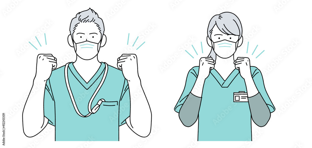 人物イラスト 看護師 男女 正体 マスク着用 シンプル