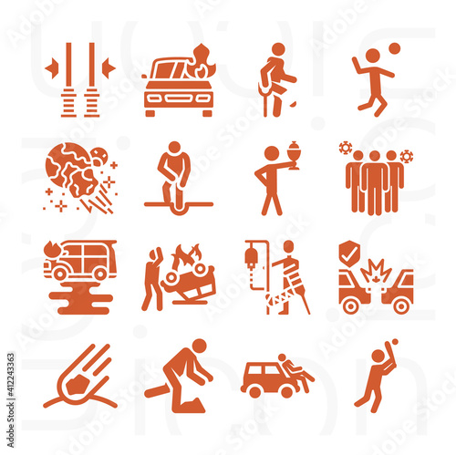 16 pack of collision  filled web icons set
