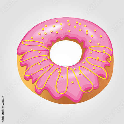 Vector illustration - confectionery donuts in sugar glaze. Donuts are drawn in a realistic style. These images are perfect for a cafe menu, decorating a hall in a pastry shop or online store.