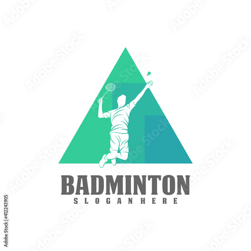 Modern Passionate Badminton Player In Action Logo, Creative Badminton design concepts template, icon symbol