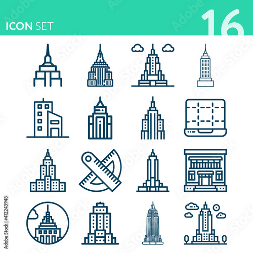 Simple set of 16 icons related to conquered