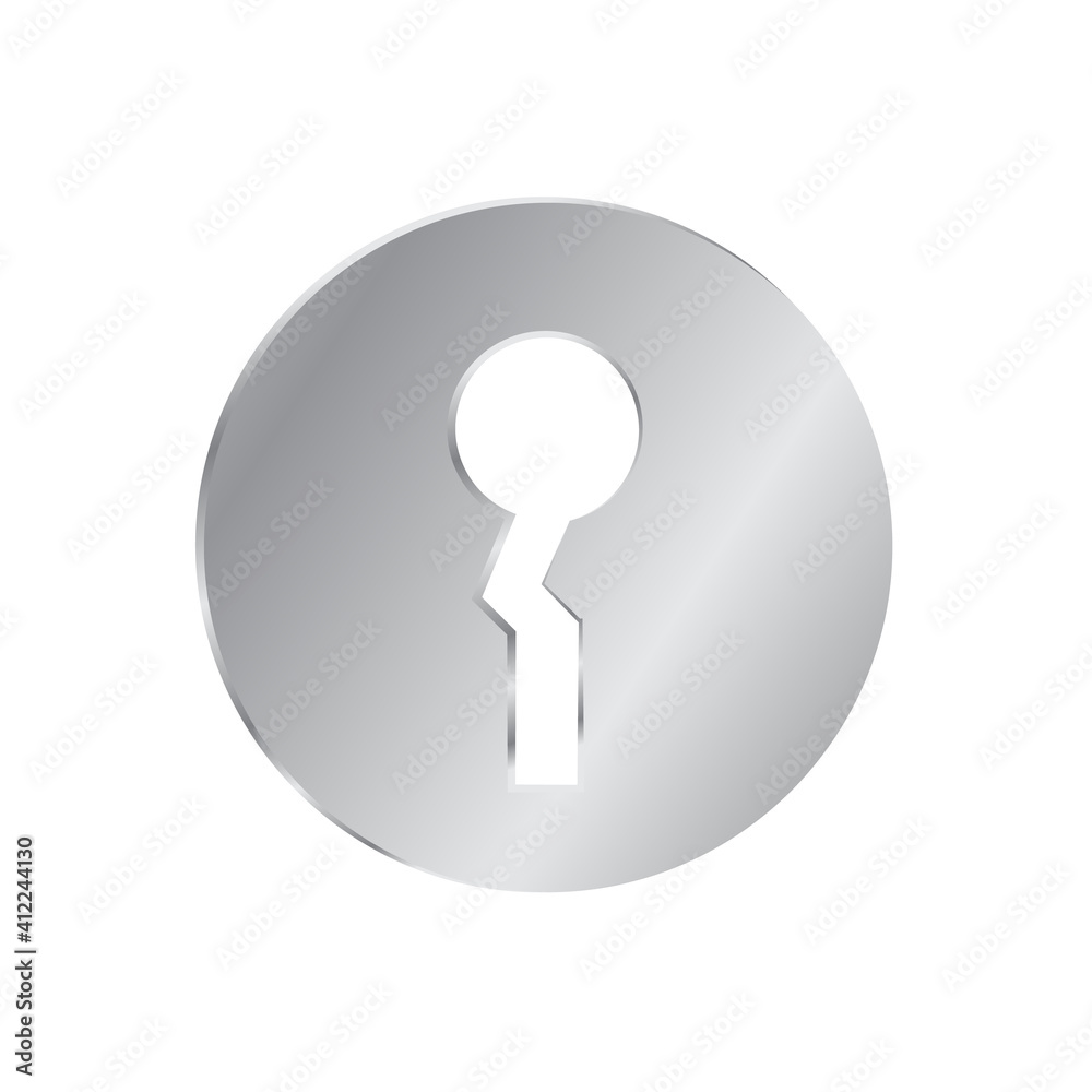 Metal door lock. Gray round lock. House interior element. Vector sign Metal door lock. Gray round lock. House interior element. Vector sign