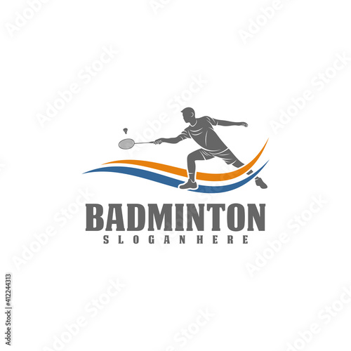 Modern Passionate Badminton Player In Action Logo, Creative Badminton design concepts template, icon symbol