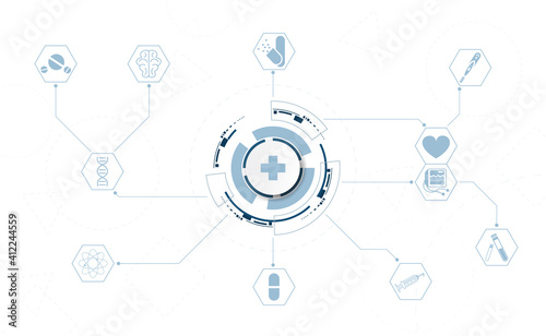 Abstract health science consist health plus digital technology concept modern medical technology,Treatment,medicine on hi tech future.